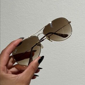 Ray-Ban Gold Frame Aviator Sunglasses with Brown Gradient Lenses